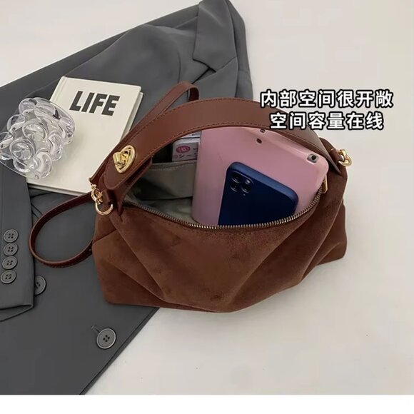 New Retro PU Leather Shoulder Bag, Brown Coffee Black, Textured Crossbody Tote - Picture 8 of 16